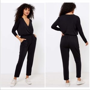 LOFT Black Long-Sleeve Wrap Jumpsuit